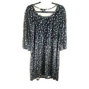 Suzanne Betro Women's Tunic Shirt Size 3 X Black White Polka Dot Quarter Ruffle